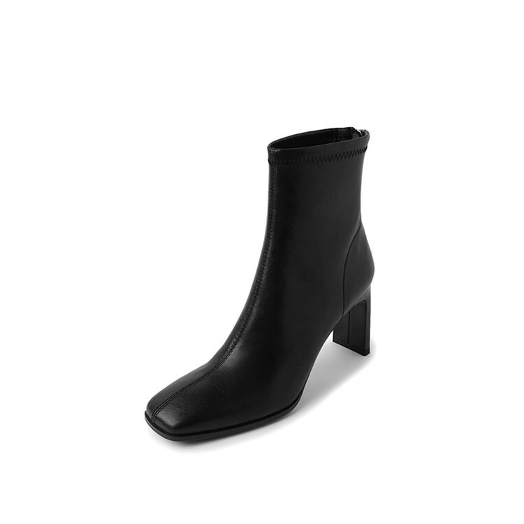 高跟鞋 全牛皮法式方頭踝靴23秋冬歐洲站復古馬丁靴煙筒靴短靴女-細節圖5