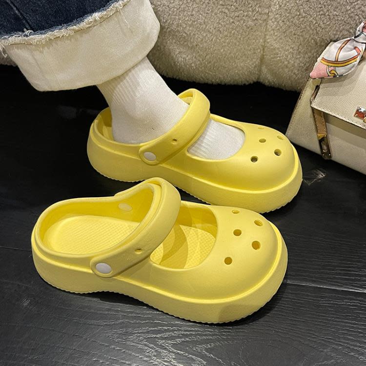 踩屎感EVA包頭拖鞋女2023夏季新款正韓鏤空透氣二穿厚底洞洞鞋女-細節圖2