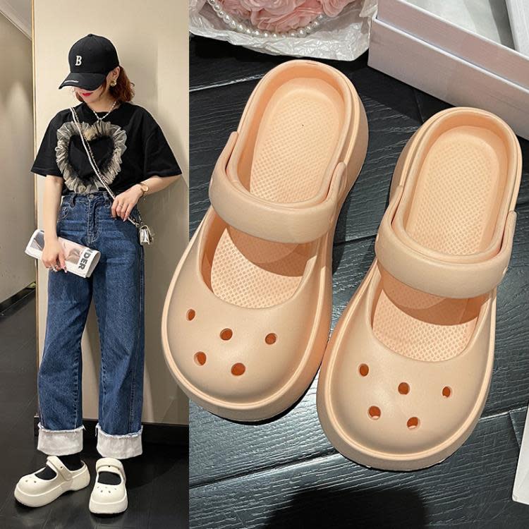 踩屎感EVA包頭拖鞋女2023夏季新款正韓鏤空透氣二穿厚底洞洞鞋女-細節圖3