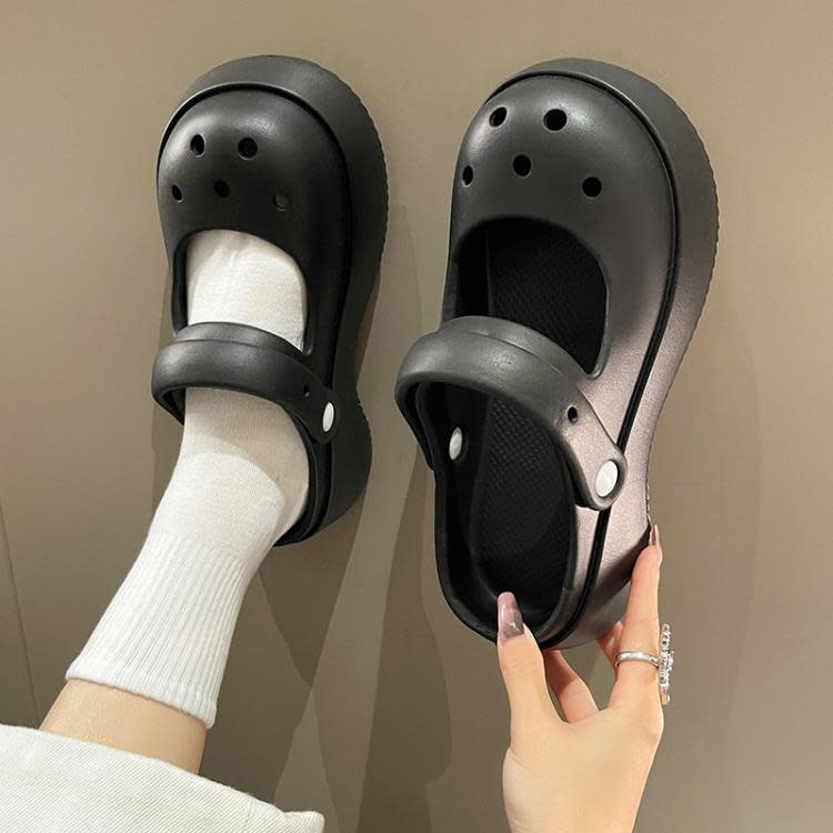踩屎感EVA包頭拖鞋女2023夏季新款正韓鏤空透氣二穿厚底洞洞鞋女-細節圖4