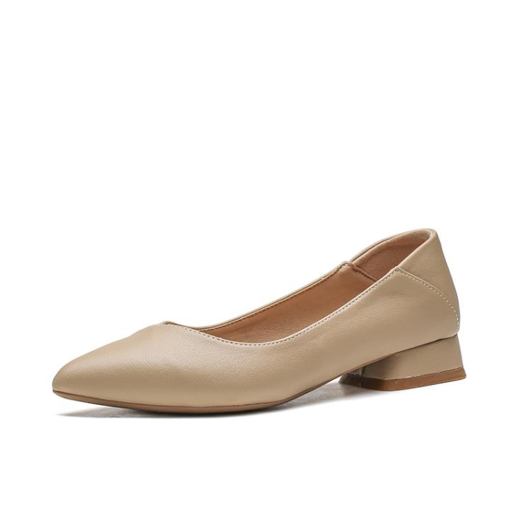 低跟鞋 裸色尖頭平底單鞋女春秋2023仙女軟底舒適上班職業面試工作鞋-細節圖5