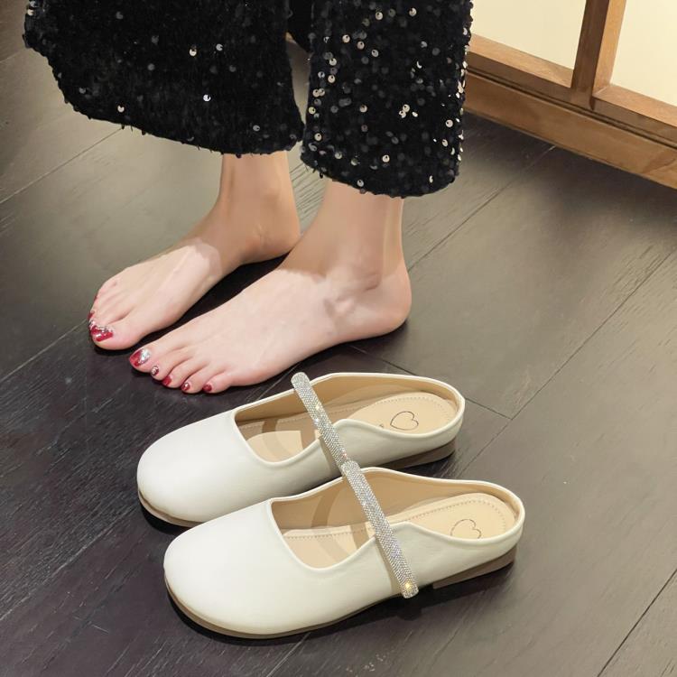 拖鞋 仙女風帶鉆包頭半女2023新款夏季法式平底單鞋ins潮仙女涼拖-細節圖2