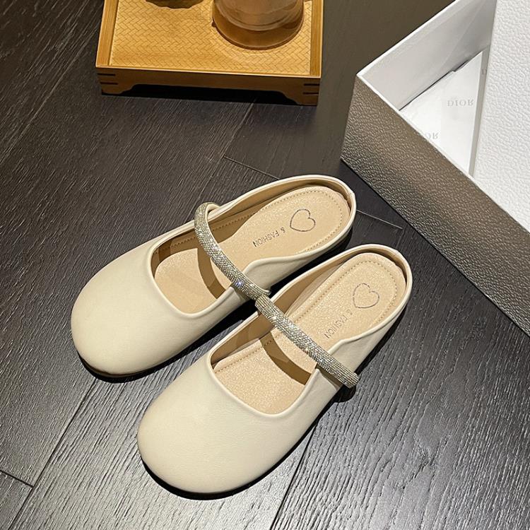 拖鞋 仙女風帶鉆包頭半女2023新款夏季法式平底單鞋ins潮仙女涼拖-細節圖6