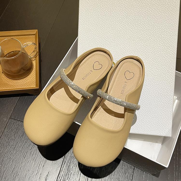 拖鞋 仙女風帶鉆包頭半女2023新款夏季法式平底單鞋ins潮仙女涼拖-細節圖7