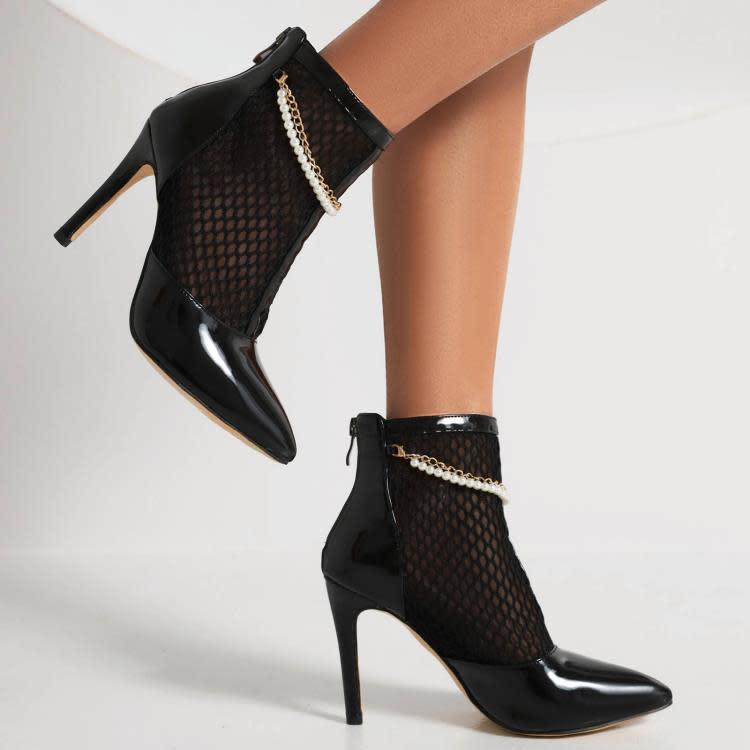 Dropshopping2023初春新品性感細高跟尖頭透氣網面40-48串珠短靴-細節圖2