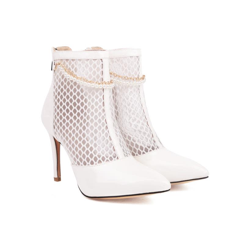 Dropshopping2023初春新品性感細高跟尖頭透氣網面40-48串珠短靴-細節圖6