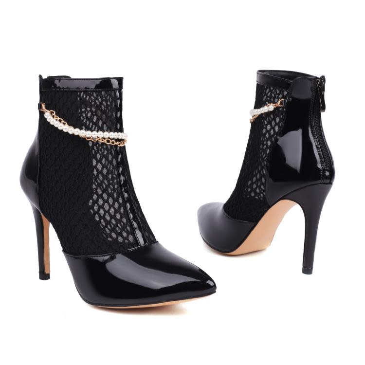 Dropshopping2023初春新品性感細高跟尖頭透氣網面40-48串珠短靴-細節圖7