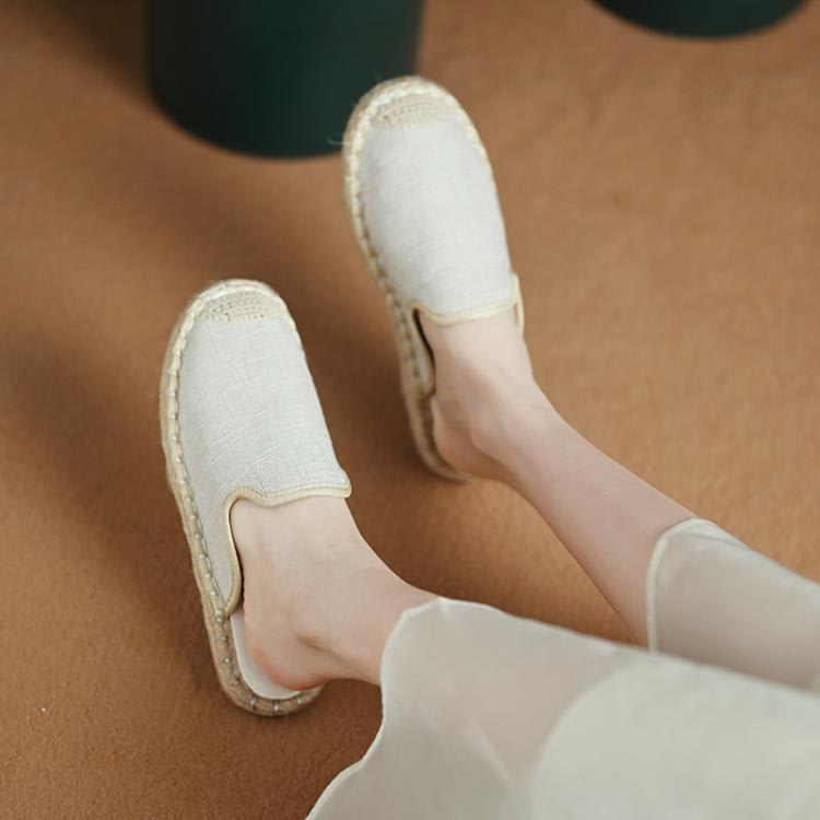 拖鞋 豹紋包頭涼拖2023年夏季新款女半拖平底漁夫鞋麻底一腳蹬女鞋代髮-細節圖2