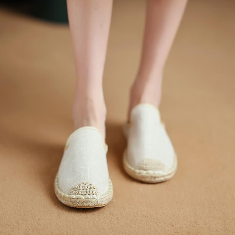 拖鞋 豹紋包頭涼拖2023年夏季新款女半拖平底漁夫鞋麻底一腳蹬女鞋代髮-細節圖4