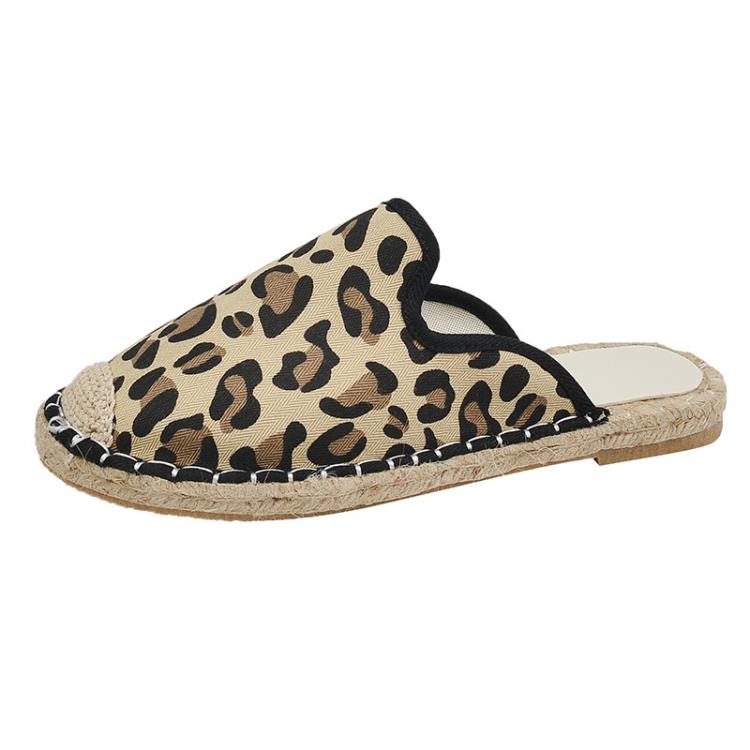 拖鞋 豹紋包頭涼拖2023年夏季新款女半拖平底漁夫鞋麻底一腳蹬女鞋代髮-細節圖5