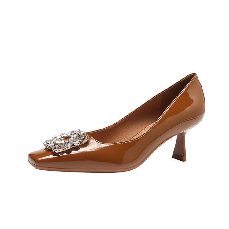 中跟鞋 復古單鞋女2023年春秋新款淺口細跟方扣小香風方頭高跟鞋女-細節圖7