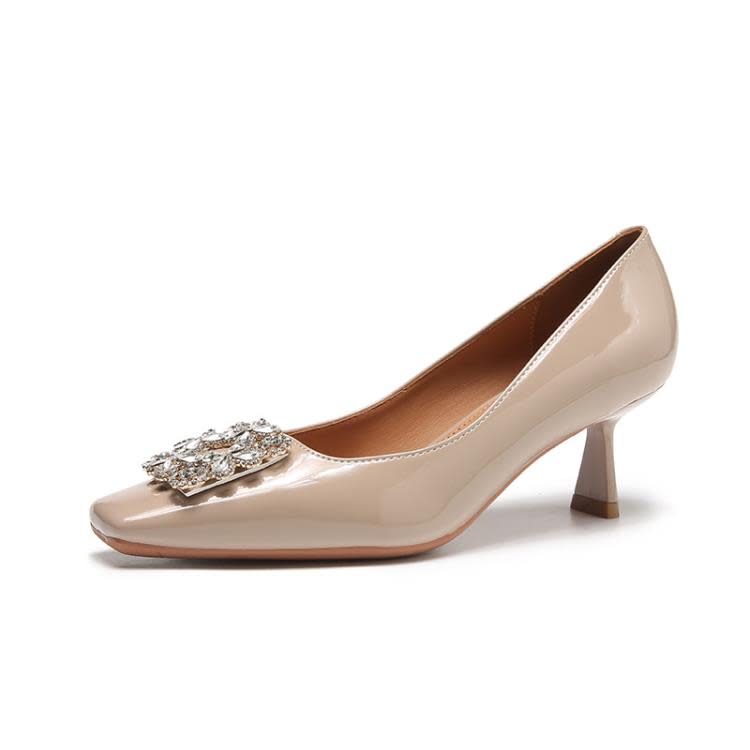 中跟鞋 復古單鞋女2023年春秋新款淺口細跟方扣小香風方頭高跟鞋女-細節圖8