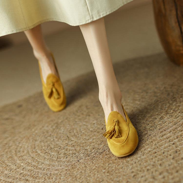 樂福鞋 2023春季新款女鞋平底低跟時裝鞋豆豆鞋復古淺口羊皮單鞋-細節圖3
