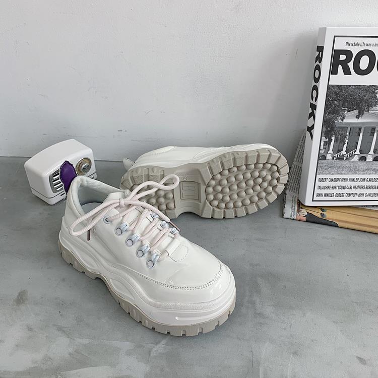 厚底鞋 網紅單里松糕老爹小白鞋2023新款板鞋系帶學院風女單鞋潮-細節圖2