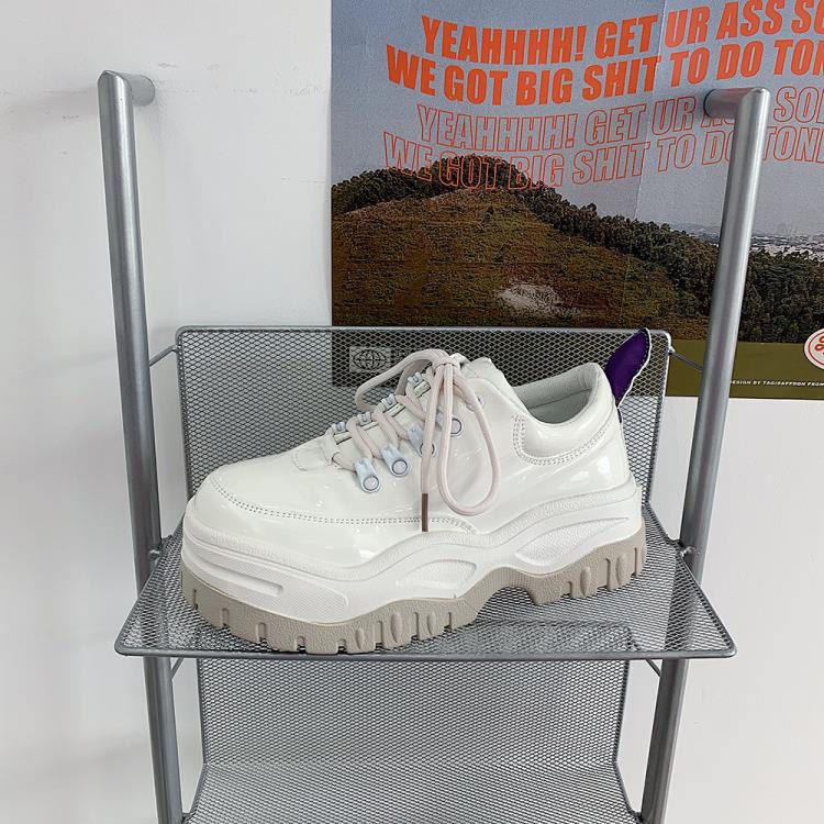 厚底鞋 網紅單里松糕老爹小白鞋2023新款板鞋系帶學院風女單鞋潮-細節圖3