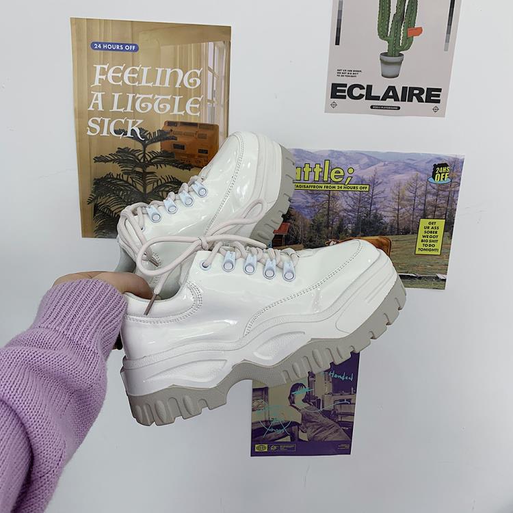 厚底鞋 網紅單里松糕老爹小白鞋2023新款板鞋系帶學院風女單鞋潮-細節圖4