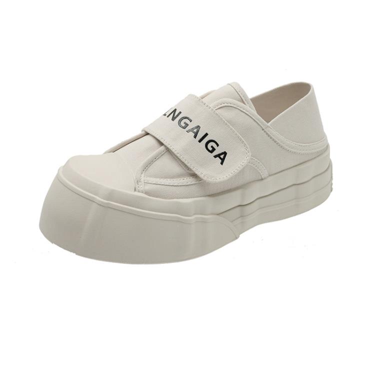 厚底鞋 歐洲站大頭丑萌帆布鞋女2023春季新款魔術貼二穿休閒百搭板鞋-細節圖5