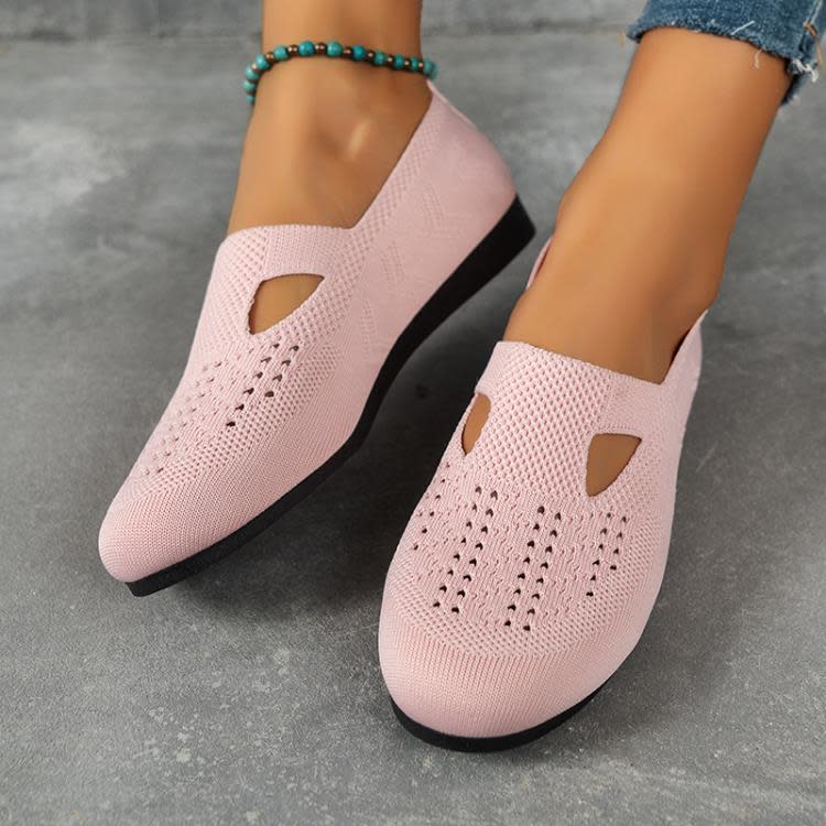 平底鞋 歐美大碼飛織單鞋女圓頭透氣網面工作鞋Nudeshoes-細節圖8