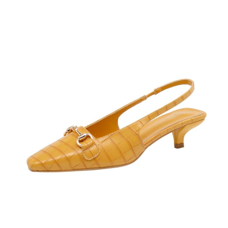 高跟鞋 8189-1歐美時尚方頭鞋淺口細跟金屬扣后空包頭石頭紋百搭涼鞋-細節圖5