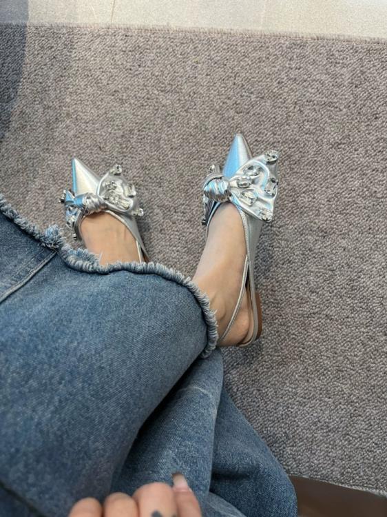 涼鞋 【Amano】仙女風水鉆蝴蝶結包頭后絆帶單鞋尖頭平底女-細節圖4