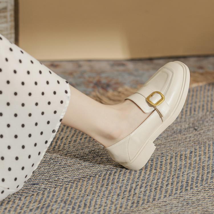 百搭方頭真皮女鞋2023直播爆款鞋子女秋季配裙學院風一腳蹬懶人鞋-細節圖3