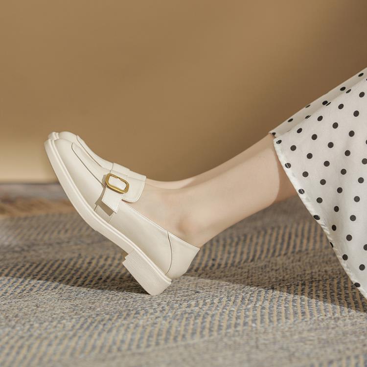 百搭方頭真皮女鞋2023直播爆款鞋子女秋季配裙學院風一腳蹬懶人鞋-細節圖7