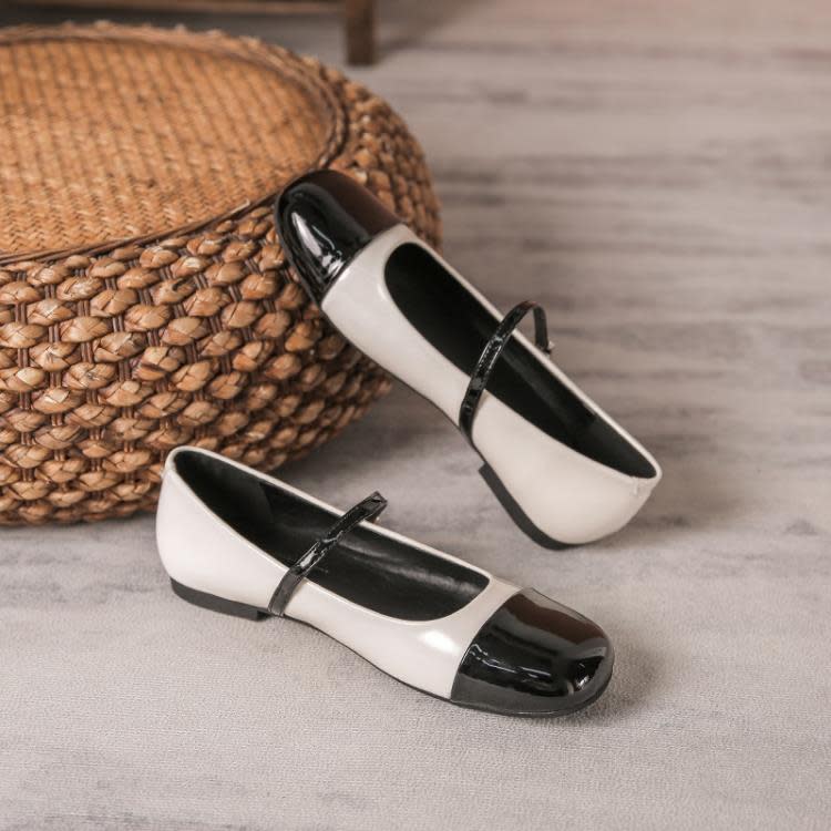 小皮鞋女2023春夏新品一腳蹬淺口瑪麗珍鞋學院風女生外穿拼色單鞋-細節圖4