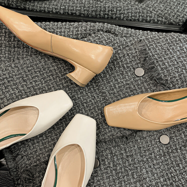 樂福鞋 2023秋季羊皮方頭低跟瑪麗珍單鞋女小香正韓高跟鞋鞋-細節圖3