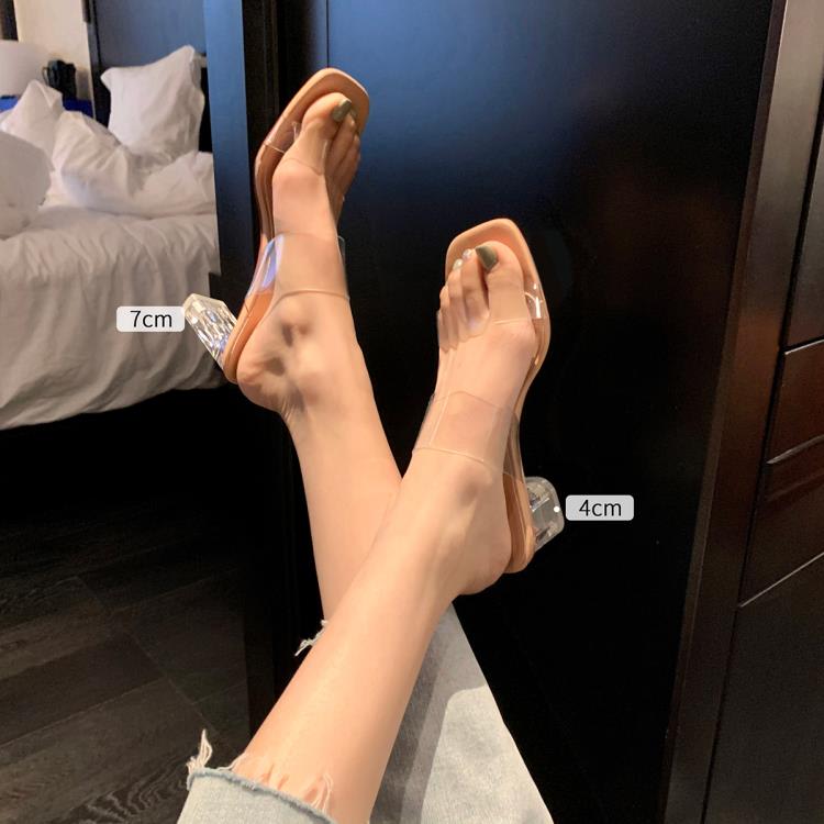 高跟鞋 葡萄媽Studiolee 仙女風拖鞋透明一字帶粗跟涼鞋女款夏季外穿-細節圖5