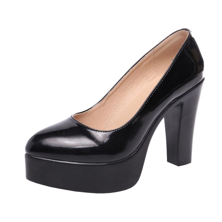 高跟鞋 漆皮尖頭淺口旗袍秀模特走秀鞋粗跟防水臺工作厚底演出皮鞋潮-細節圖8