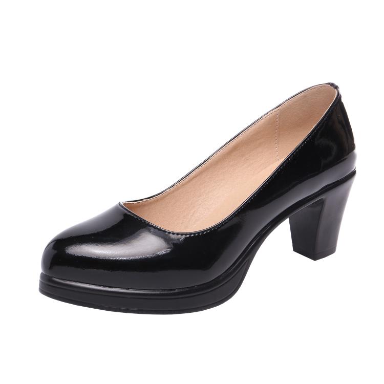 高跟鞋 漆皮尖頭淺口旗袍秀模特走秀鞋粗跟防水臺工作厚底演出皮鞋潮-細節圖9