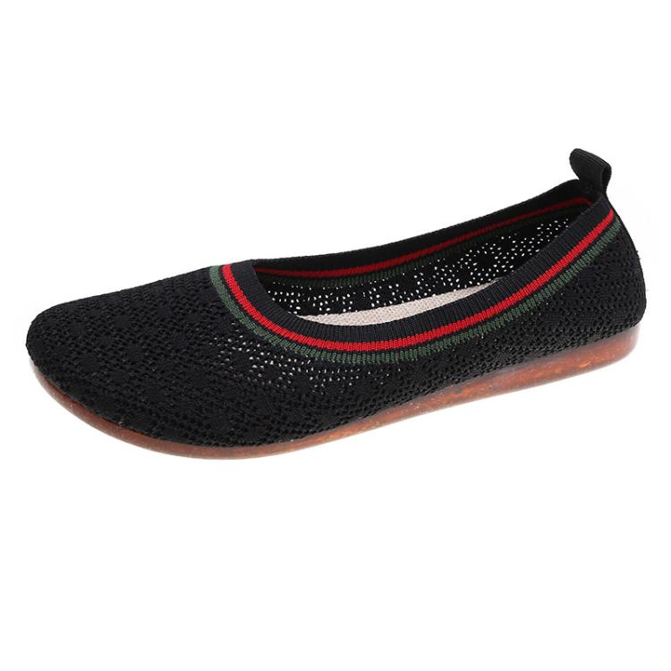 平底鞋 布面單鞋女2023春夏新款軟底方頭淺口透氣一腳蹬針織奶奶鞋子-細節圖6