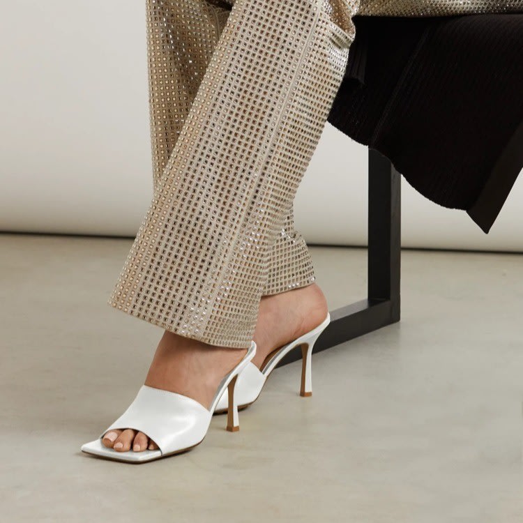 高跟鞋 2023新款大碼女鞋夏季簡約風方頭一腳蹬超高細跟鞋女拖鞋-細節圖3