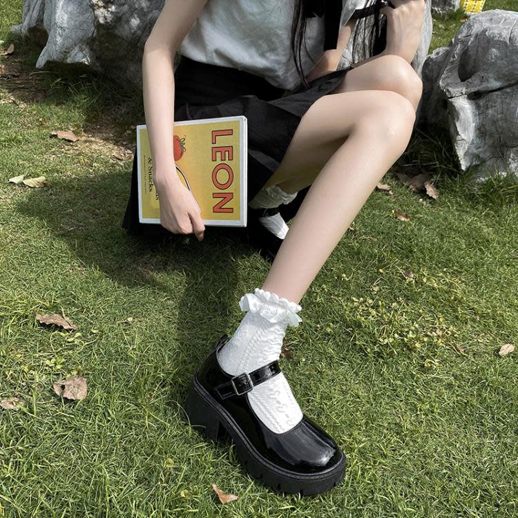 白色瑪麗珍小皮鞋女2023秋季薄款cosplay厚底粗跟高跟日系jk單鞋-細節圖2