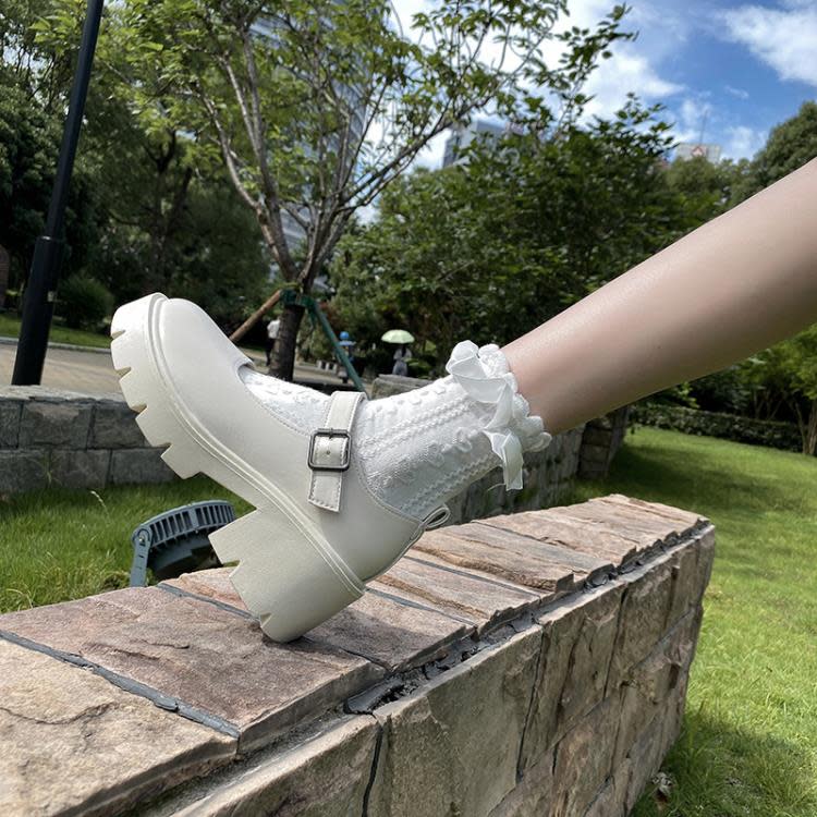 白色瑪麗珍小皮鞋女2023秋季薄款cosplay厚底粗跟高跟日系jk單鞋-細節圖3