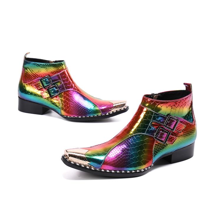 男靴 2023新款秋冬季男士紅色尖頭粘膠鞋馬丁靴成年時裝靴一件代髮-細節圖2