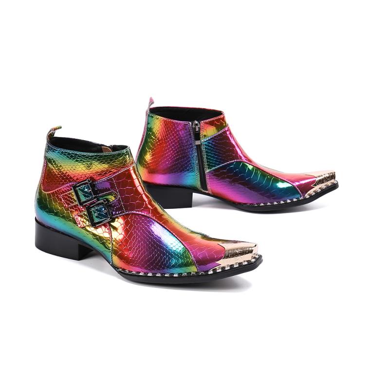 男靴 2023新款秋冬季男士紅色尖頭粘膠鞋馬丁靴成年時裝靴一件代髮-細節圖3