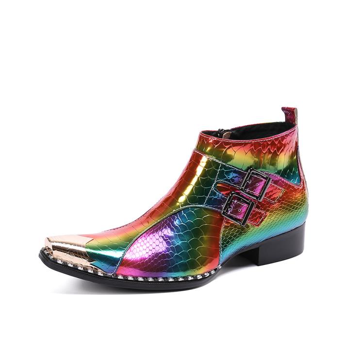 男靴 2023新款秋冬季男士紅色尖頭粘膠鞋馬丁靴成年時裝靴一件代髮-細節圖5