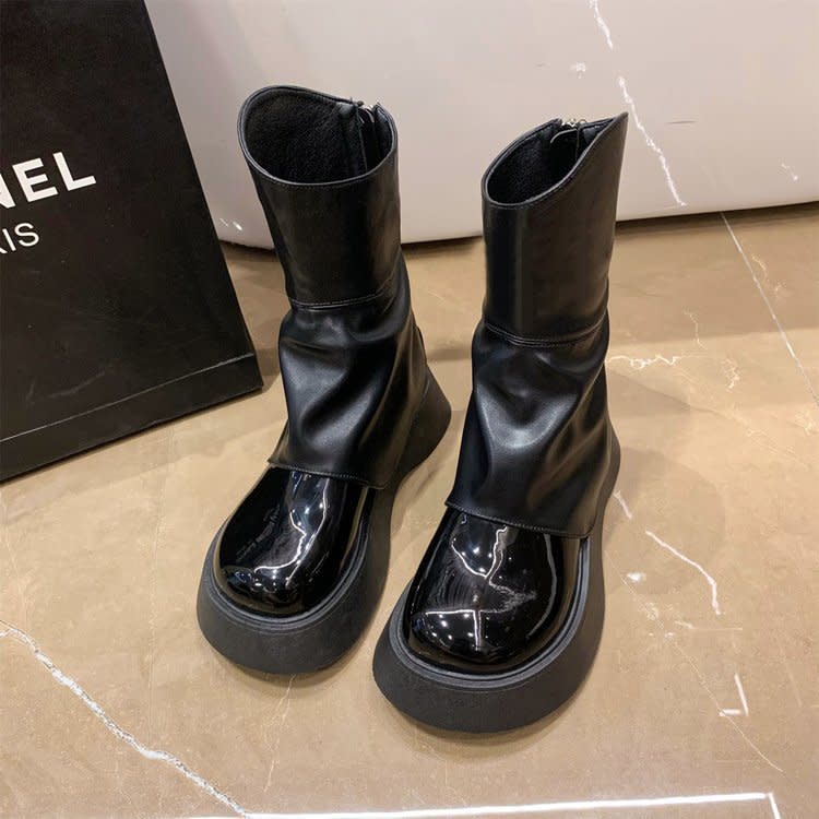 娃娃鞋 歐洲站松糕厚底純色頭褲腿靴女2023秋季新款時尚百搭街拍潮靴-細節圖6