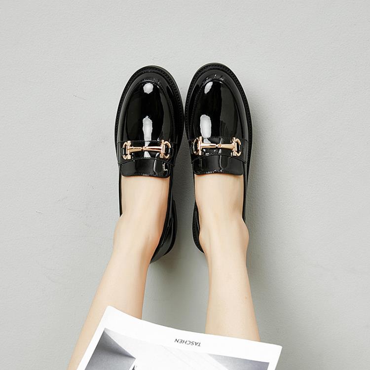 百搭圓頭真皮鞋子2023秋季新品直播爆款女鞋平跟英倫一腳蹬懶人鞋-細節圖3