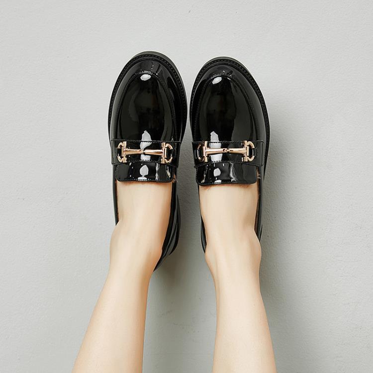 百搭圓頭真皮鞋子2023秋季新品直播爆款女鞋平跟英倫一腳蹬懶人鞋-細節圖7