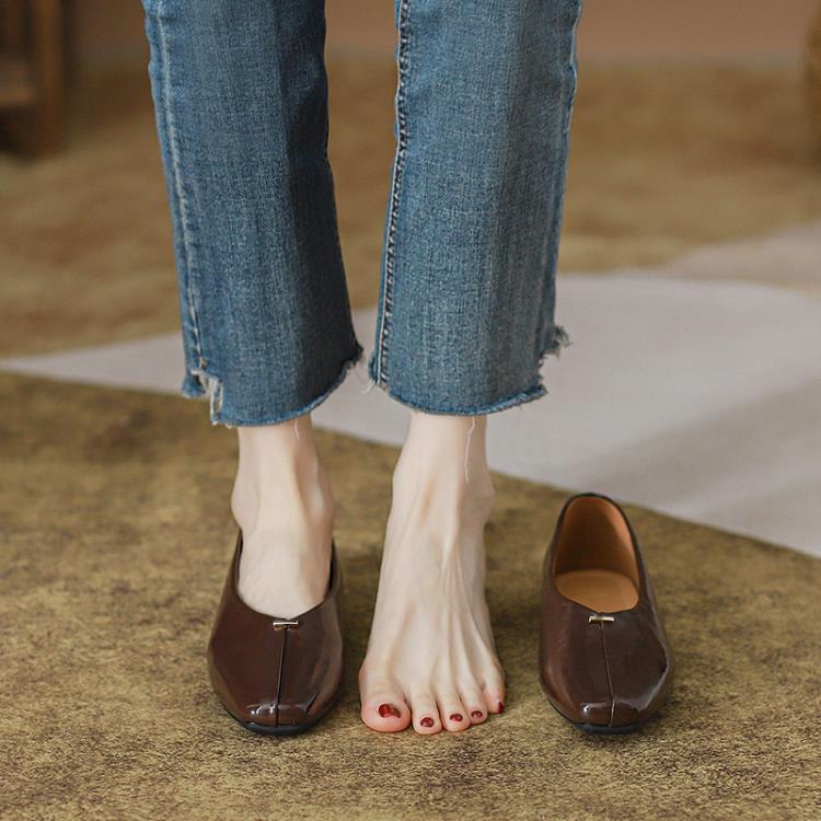平底鞋 正韓chic淺口單鞋簡約氣質法式復古方頭鞋2023年早春款女鞋-細節圖3