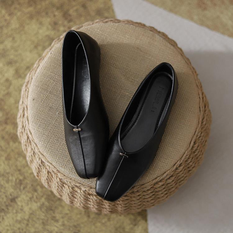 平底鞋 正韓chic淺口單鞋簡約氣質法式復古方頭鞋2023年早春款女鞋-細節圖6