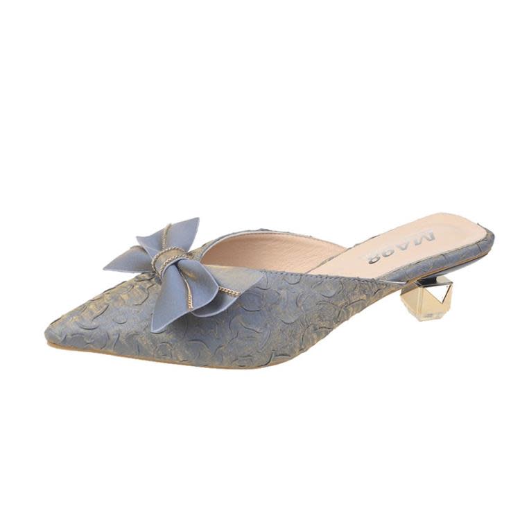 高跟鞋 包頭試衣間半拖鞋女時尚正韓2023春季新款粗跟尖頭蝴蝶結女鞋-細節圖5