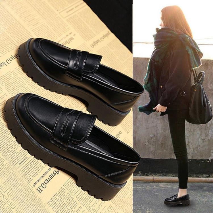 樂福鞋 小皮鞋女英倫風2023年春季新款厚底潮流學院風休閒單鞋女潮-細節圖2