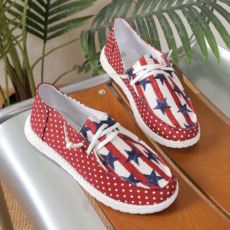 休閒鞋 2023美國國旗漸變拼色單鞋格子印花布鞋大碼單鞋-細節圖3