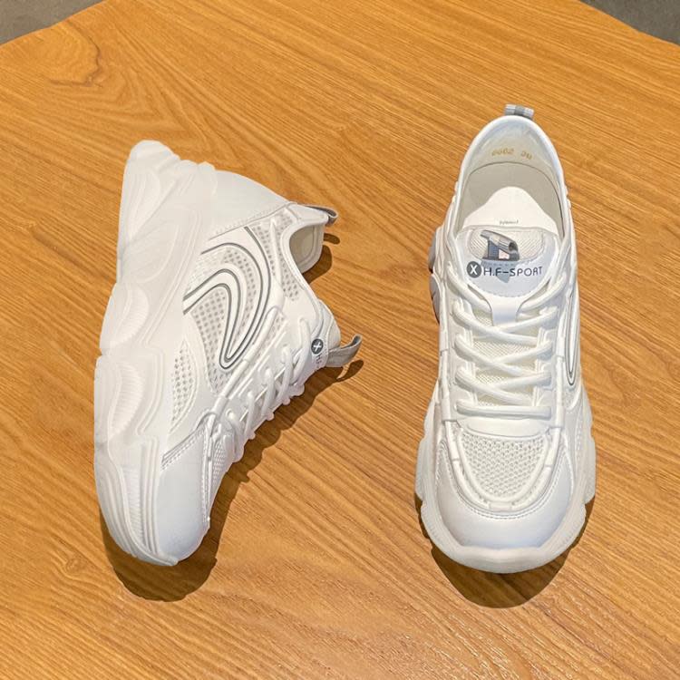 厚底鞋 透氣網面老爹鞋女2023夏季新款休閒小白鞋ins潮學院風運動鞋-細節圖3