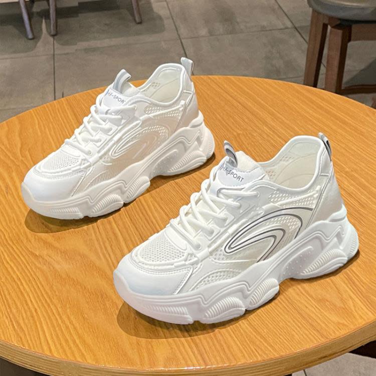 厚底鞋 透氣網面老爹鞋女2023夏季新款休閒小白鞋ins潮學院風運動鞋-細節圖4