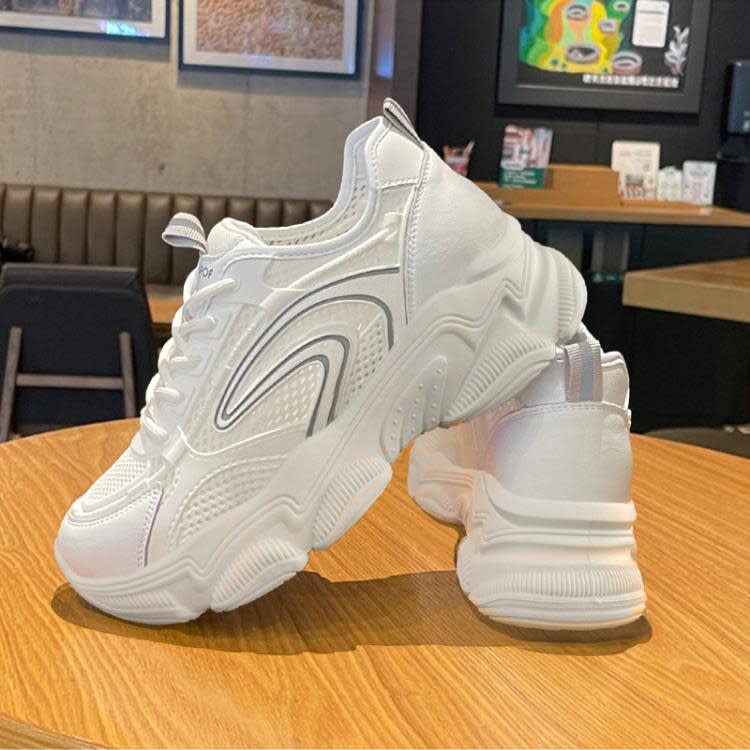 厚底鞋 透氣網面老爹鞋女2023夏季新款休閒小白鞋ins潮學院風運動鞋-細節圖6