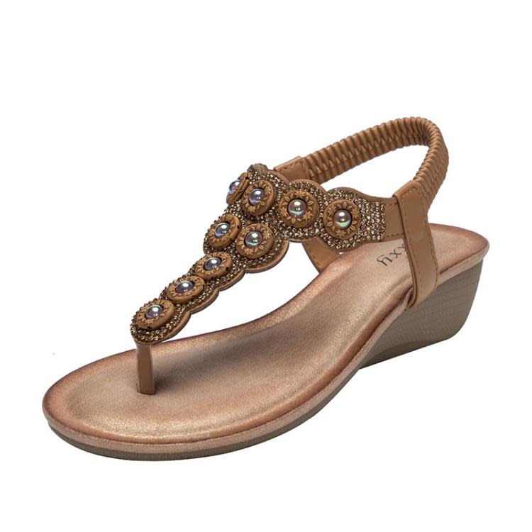 厚底鞋 wedge人字波西米亞風sandals水鉆坡跟涼鞋女夏季外穿復古涼拖-細節圖5